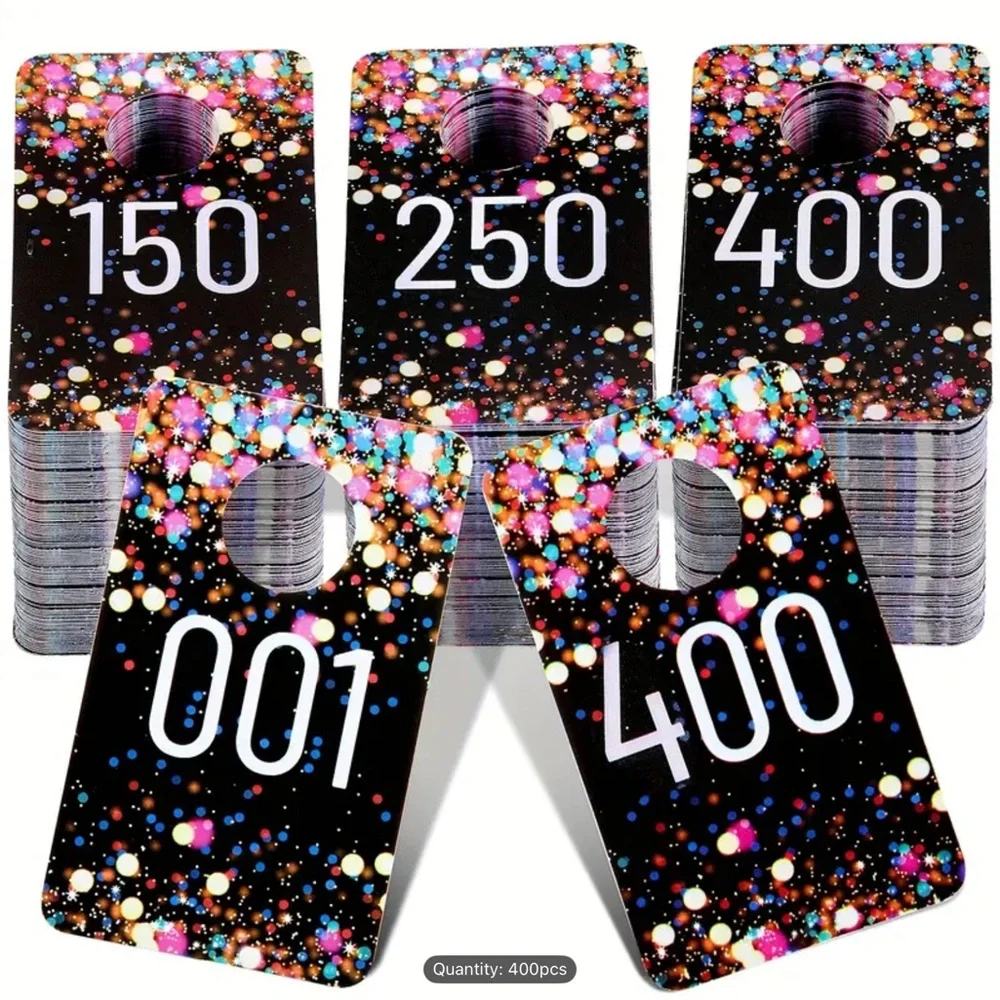 400pc Inventory Number Tags COAT ROOM TAGSPLASTIC MIRROR IMAGE n transparent box